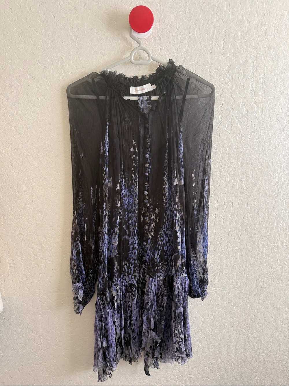 Zimmermann Wild Botanica Lantern Floral Silk Black and Purple Long-Sleeve Dress